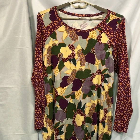 LOGO Lori Goldstein 1X Mixed Media Tunic Top Funky Flowy Bold Feminine Pockets - Picture 2 of 16